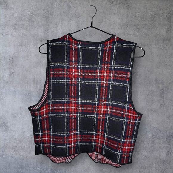 Rafaella Petites Red Navy Plaid Wool Blend Vest - Size M - Button Front Vintage - Picture 5 of 6